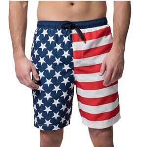 Brooklyn Cloth Red, White, Blue Men’s Flag Swim Board Shorts, 34